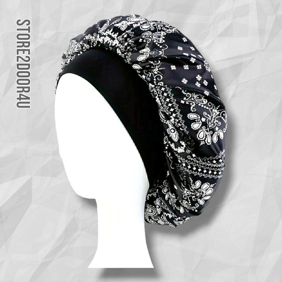 Paisley Women Satin Night Sleep Cap Hair Bonnet Hat Head Cover Wide Elastic Band - Picture 1 of 1